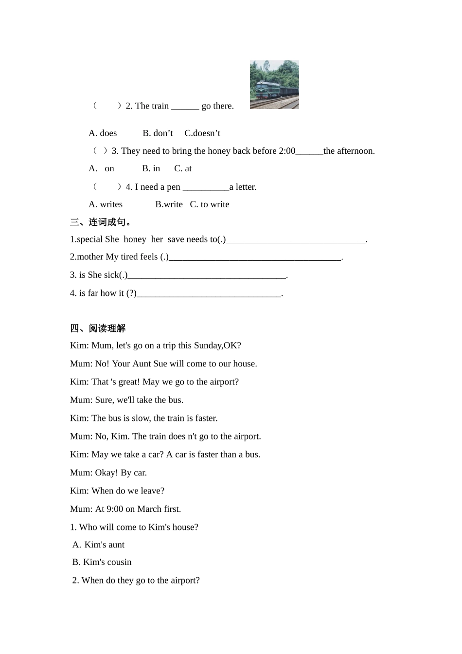 五年级上册英语课时练习-Unit3Lesson18 Billy Bee 冀教版（word含答案）.docx_第2页