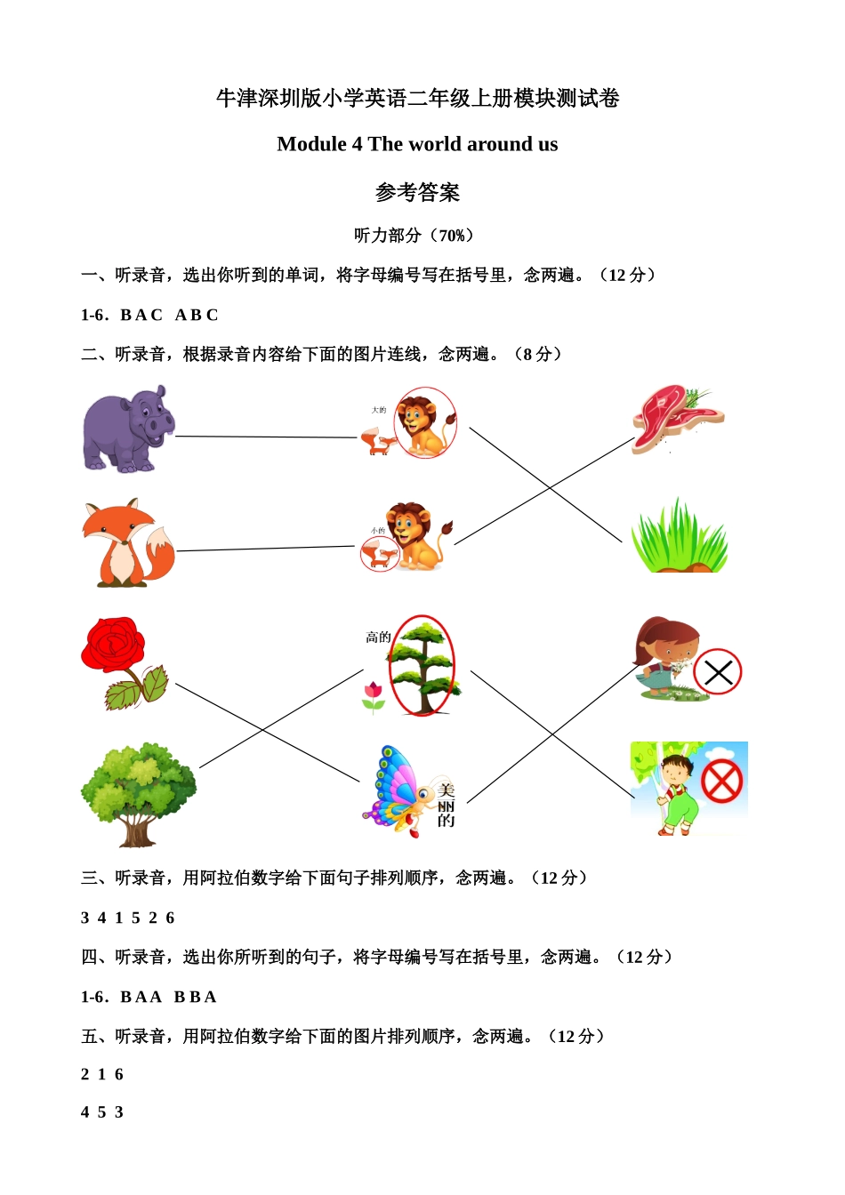 （参考答案）牛津深圳版二年级上册 Module 4 The world around us 模块测试卷.doc_第1页