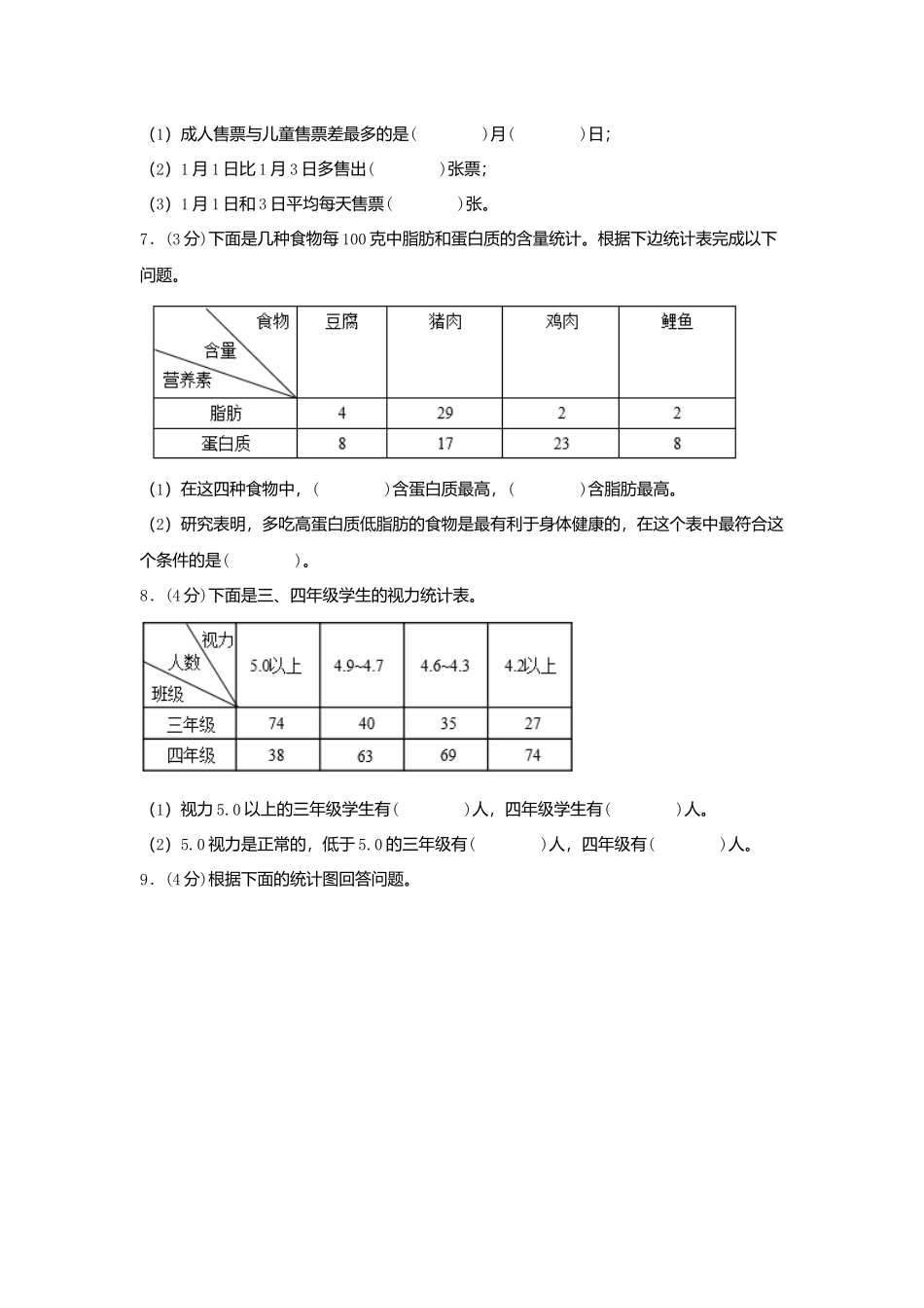 【单元AB卷】五年级上册数学分层训练B卷-第六单元 统计表和条形统计图（二）（单元测试） （苏教版含答案）.docx_第3页