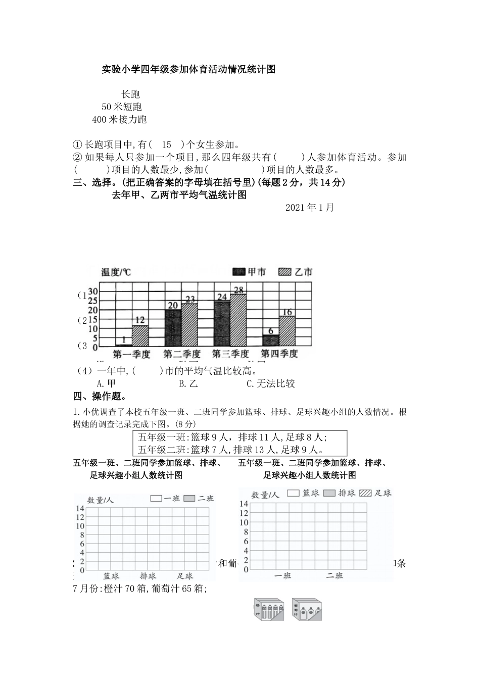 （学霸自主提优拔尖）苏教版五年级数学上册第六单元《统计表和条形统计图（二）》（知识点、常考题、易错题、拓展题）名师详解与训练.doc_第3页