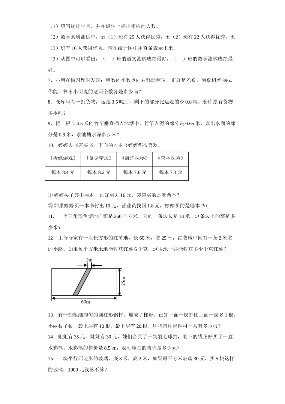 （期末押题卷）期末复习：应用题（试题）五年级上册期末高频考点数学试卷（苏教版）.docx_第2页