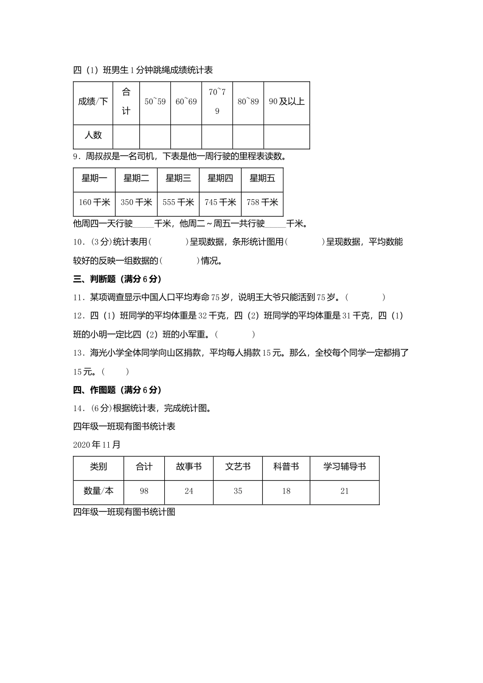 【单元AB卷】四年级上册数学分层训练A卷-第四单元 统计表和条形统计图（一）（单元测试）（苏教版含答案）.docx_第3页