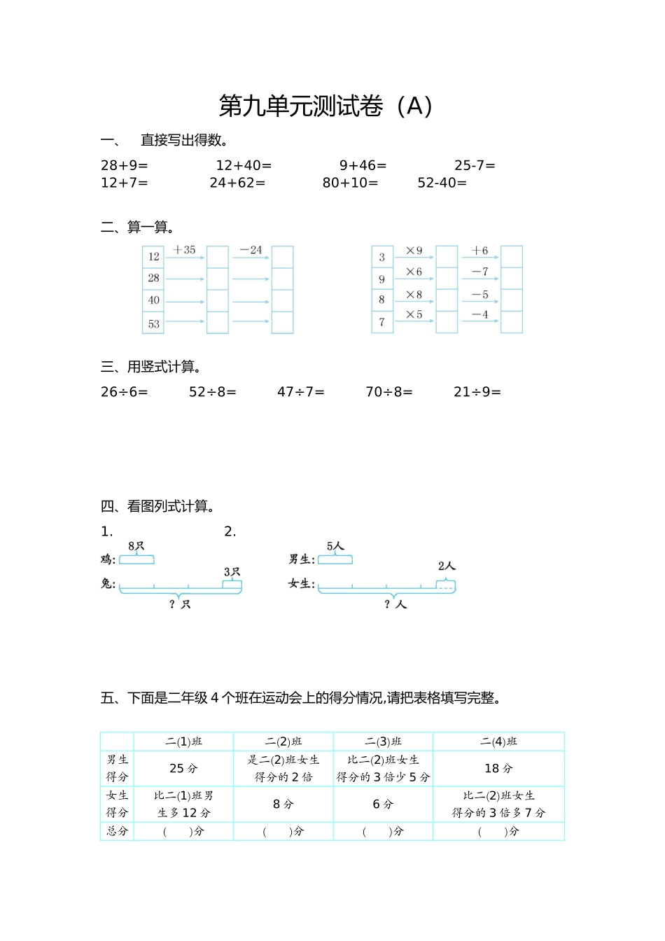 二（上）54制青岛版数学第九单元测试卷.1.doc_第1页