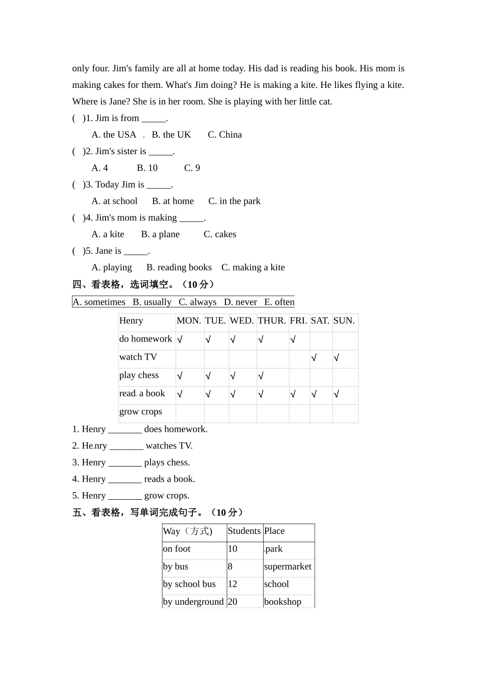 五年级上册英语期末专项训练---阅读 上海牛津版（三起）（word版含答案）.docx_第2页