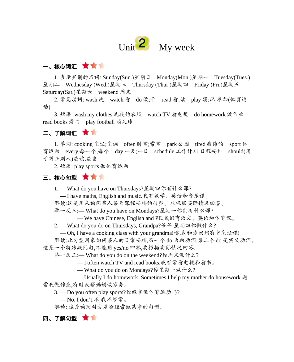 五（上）人教PEP：Unit 2 知识清单.docx_第1页