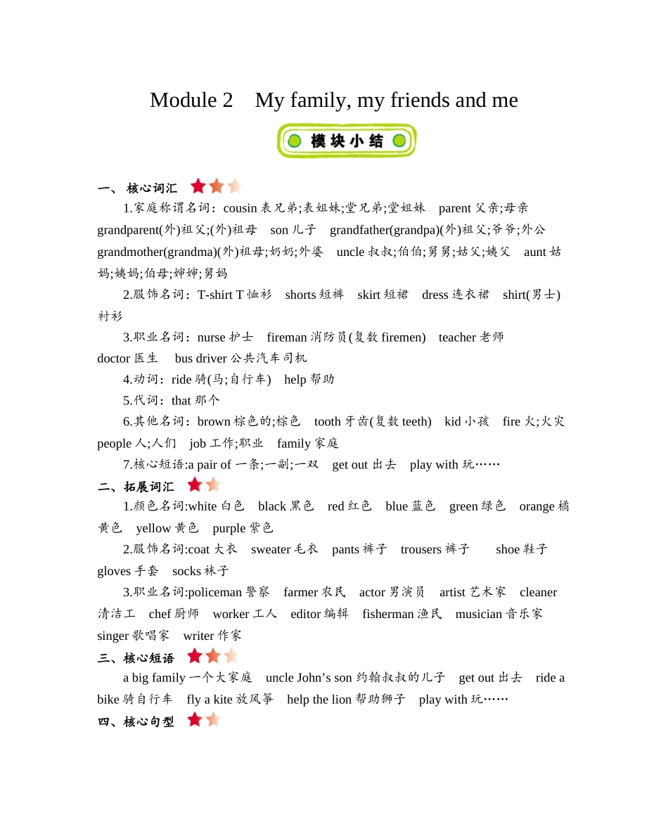 四年级上册英语素材-Module 2　My family, my friends and me 知识清单牛津上海版（三起）.doc_第1页