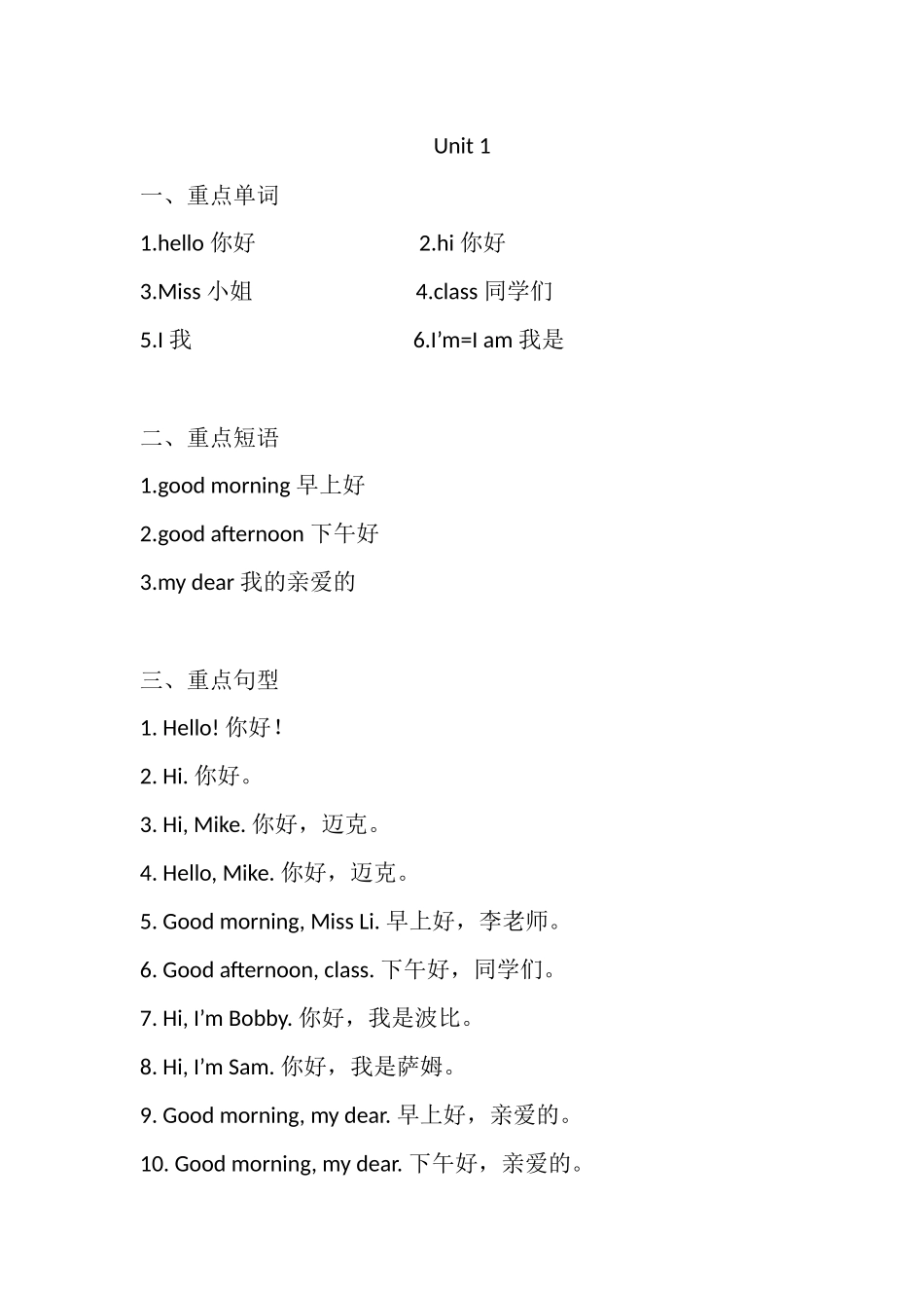 三（上）译林版英语：Unit 1知识重点.docx_第1页