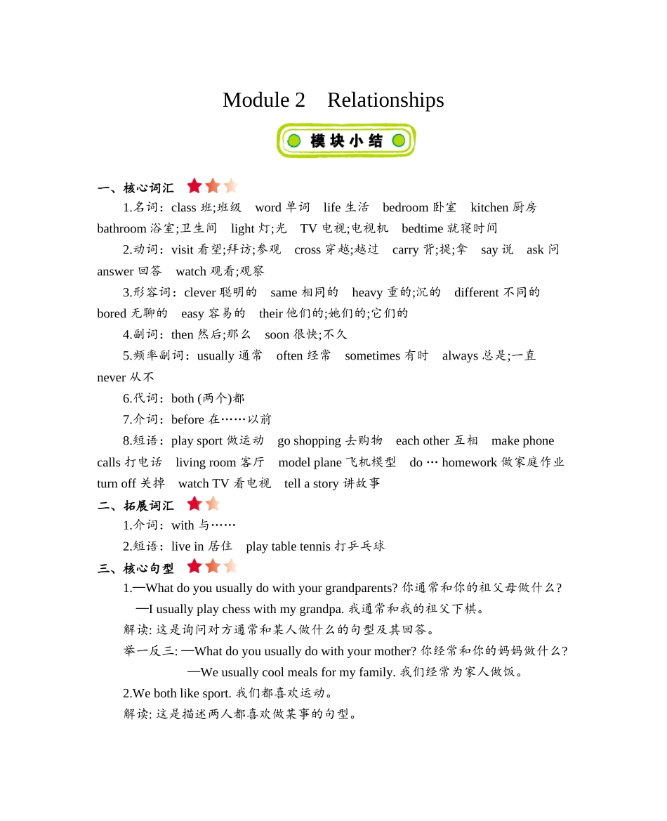 五年级上册英语素材-Module 2 Relationships知识清单牛津上海版（三起）.doc_第1页