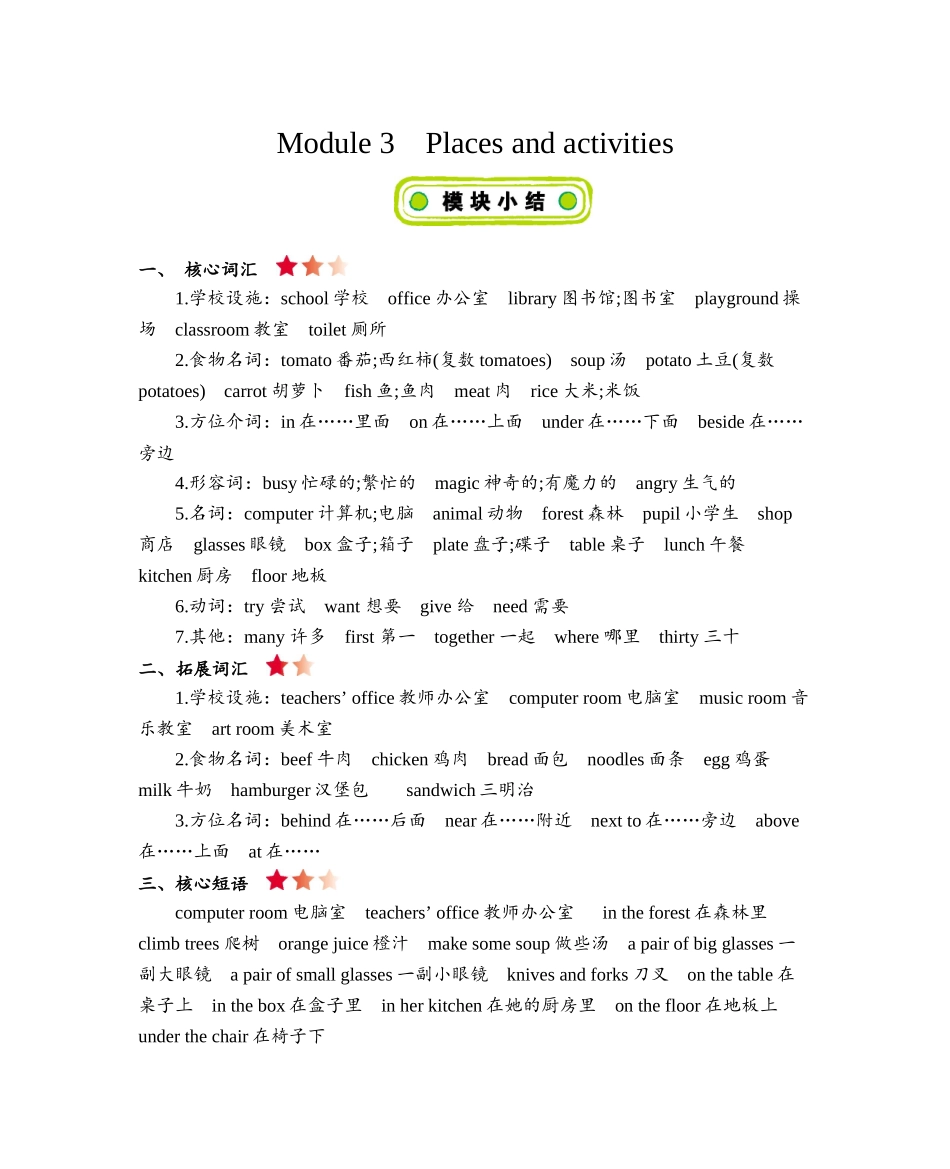 四年级上册英语素材-Module 3Places and activities 知识清单牛津上海版（三起）.docx_第1页