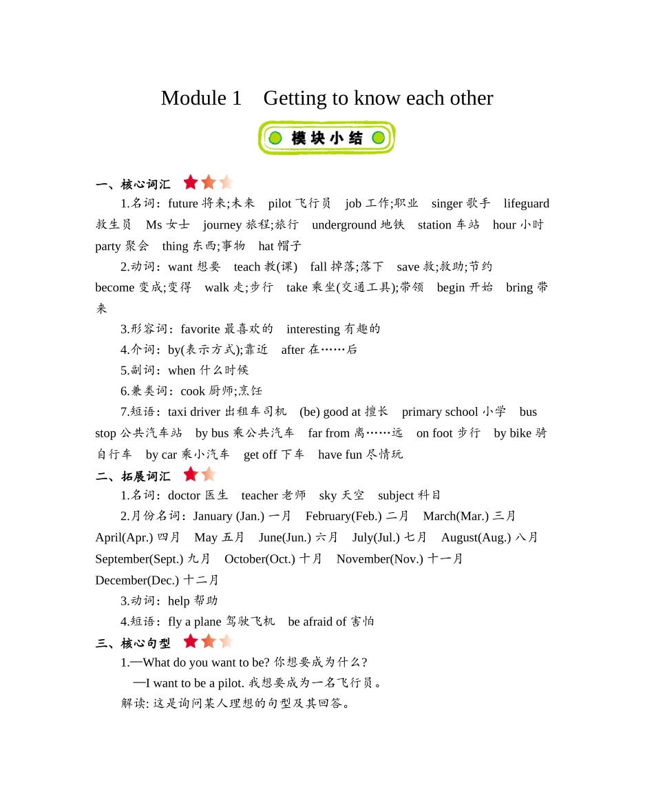 五年级上册英语素材-Module 1Getting to know each other 知识清单牛津上海版（三起）.doc_第1页