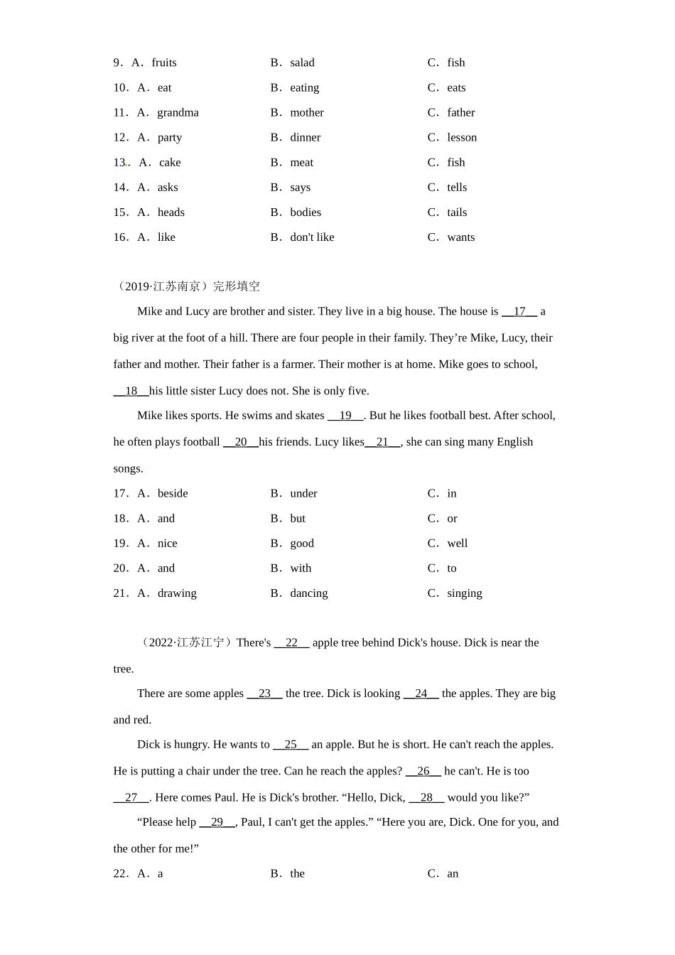 南京市真题汇编（完形填空-12篇）江苏名校-2022-2023学年五年级英语上册期末备考卷五.docx_第2页