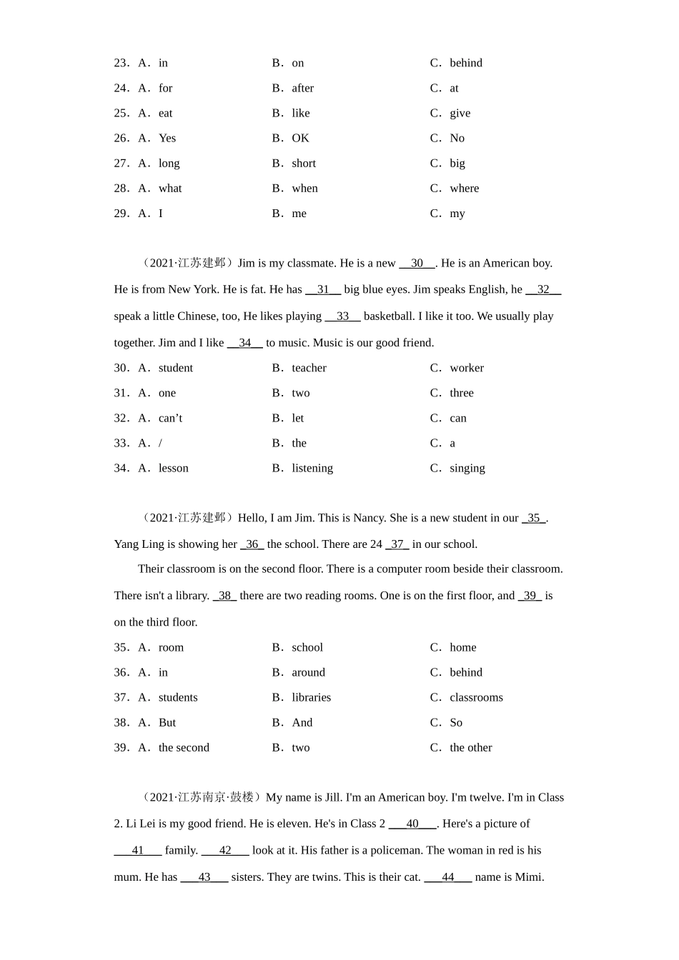 南京市真题汇编（完形填空-12篇）江苏名校-2022-2023学年五年级英语上册期末备考卷五.docx_第3页