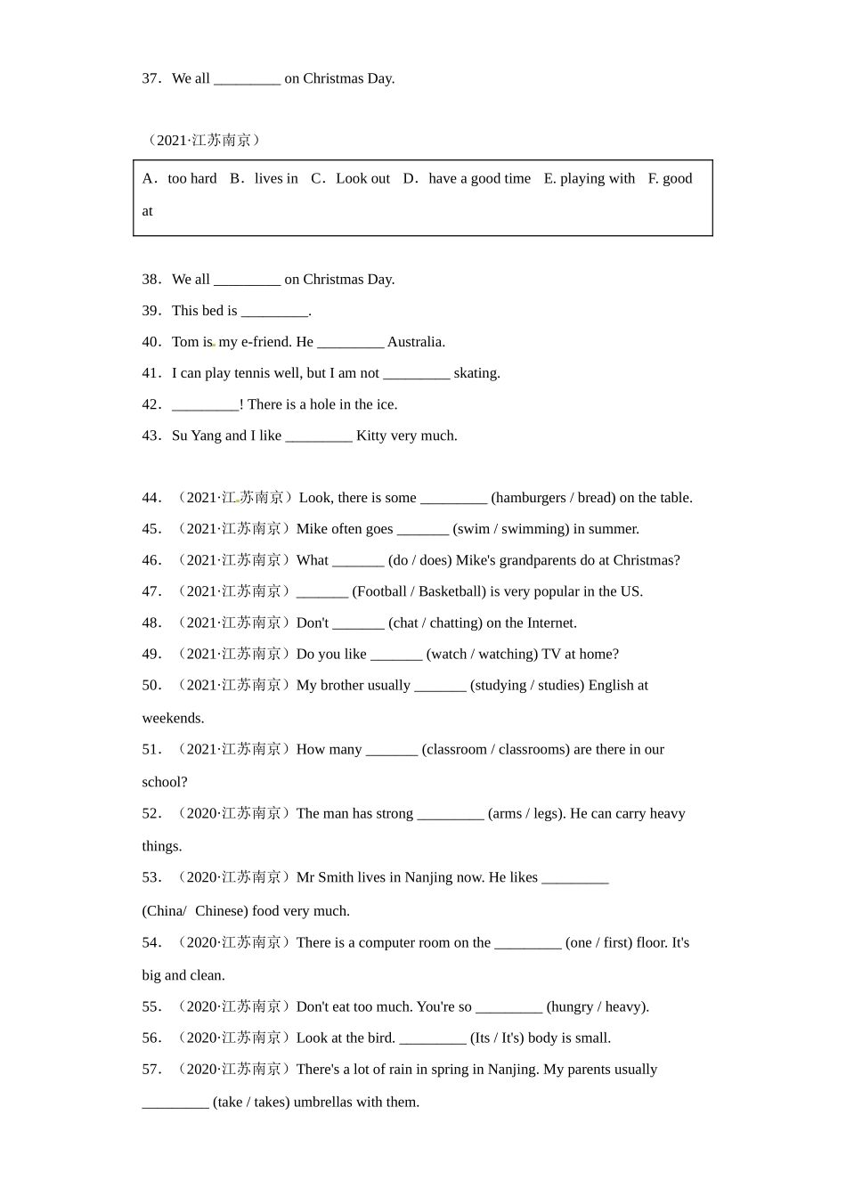 南京市真题汇编（语法词汇-100题）江苏名校-2022-2023学年五年级英语上册期末备考卷四.docx_第3页