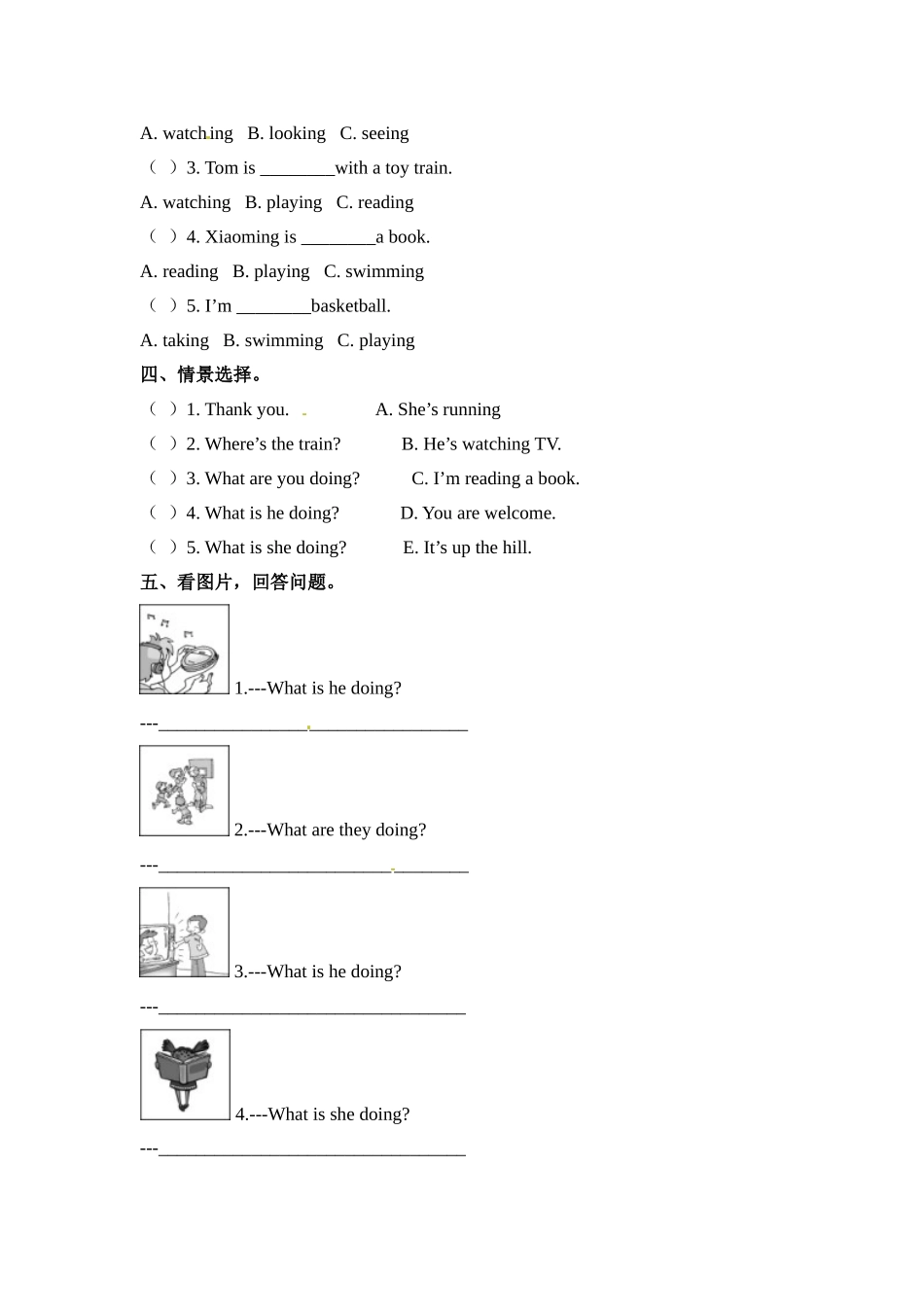 四年级上册英语一课一练-Module 2 Unit 2 What are you doing？外研社（三起）（含答案）.doc_第2页