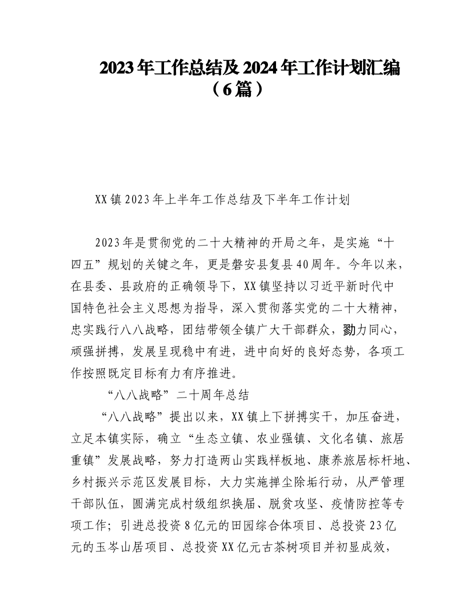 2023年工作总结及2024年工作计划汇编（6篇）.docx_第1页