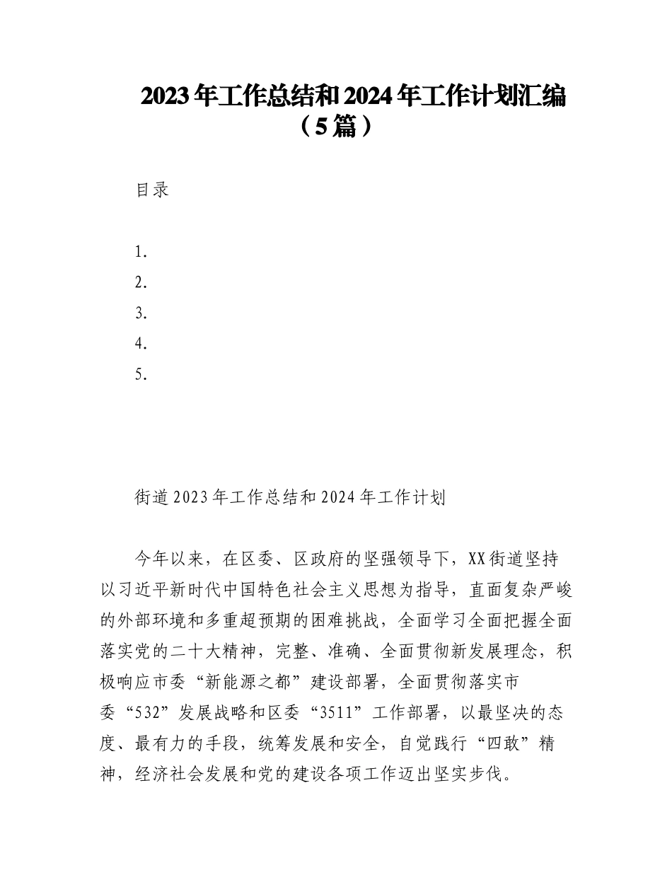2023年工作总结和2024年工作计划汇编（5篇）.docx_第1页