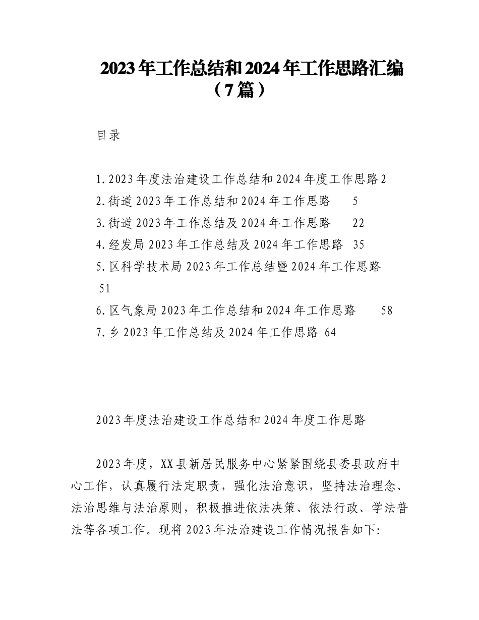 2023年工作总结和2024年工作思路汇编（7篇）.docx_第1页