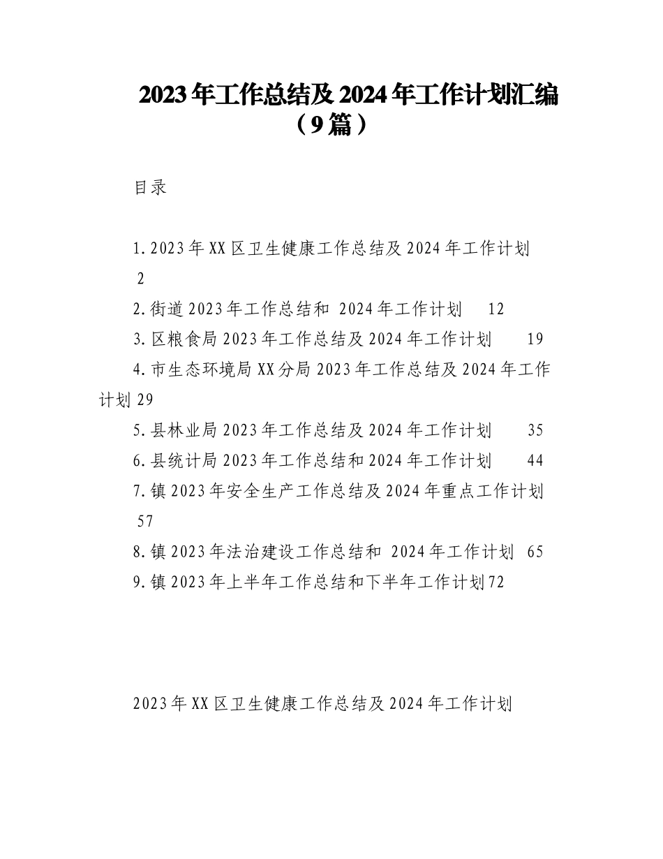 2023年工作总结及2024年工作计划汇编（9篇）.docx_第1页