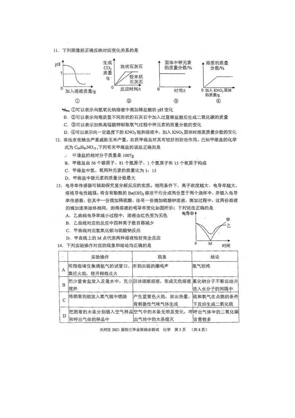 2021天河区一模-化学（含答案）.pdf_第3页