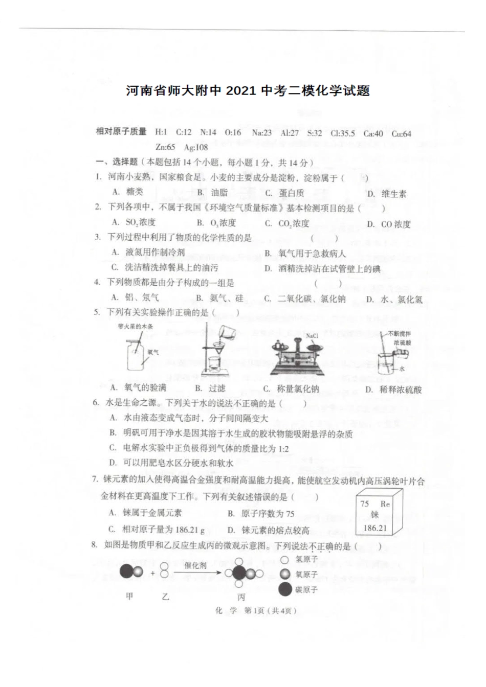 2021年河南省师大附中中考二模化学试题.pdf_第1页