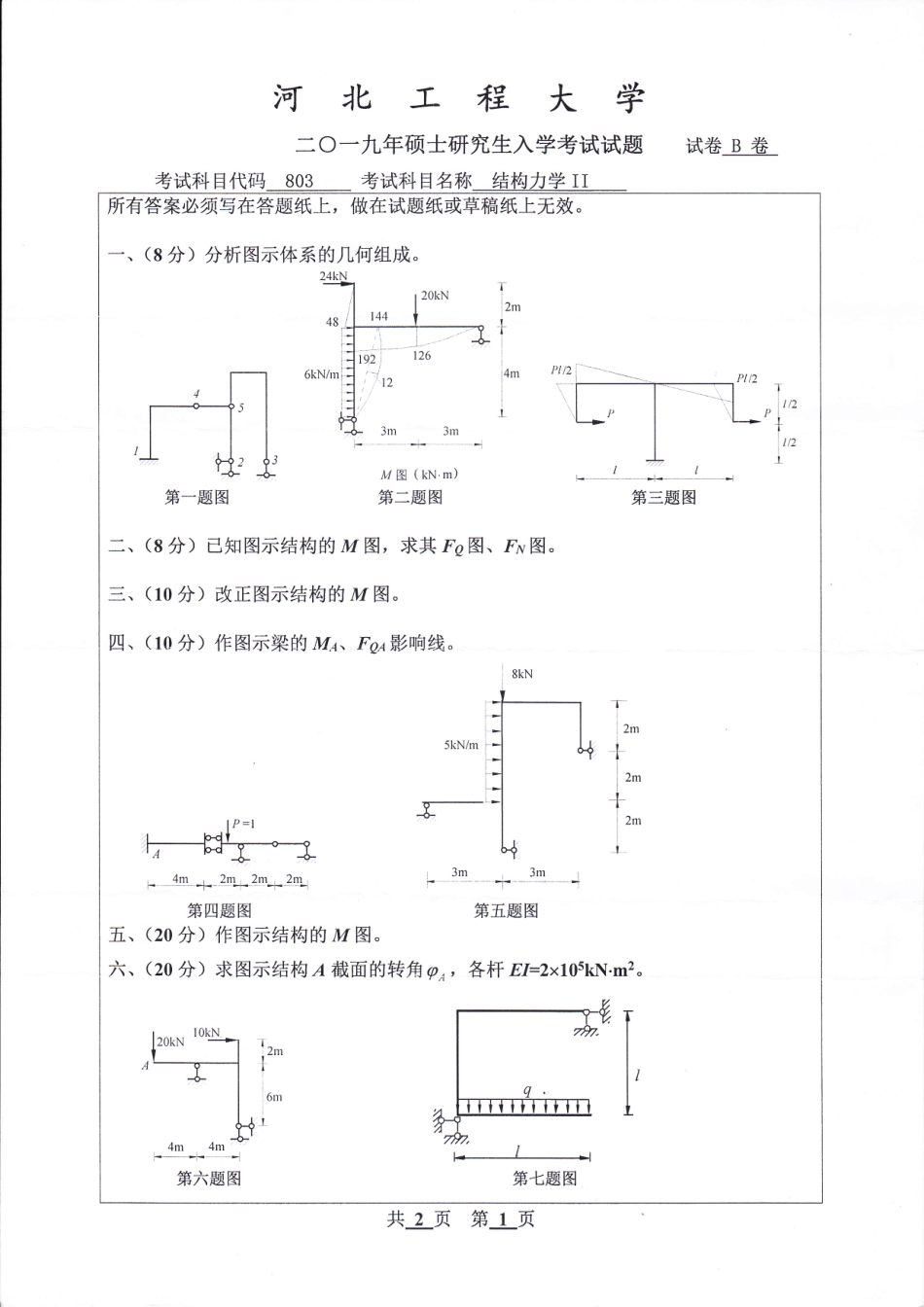 河北工程大学+2019年+结构力学Ⅱ.pdf_第1页
