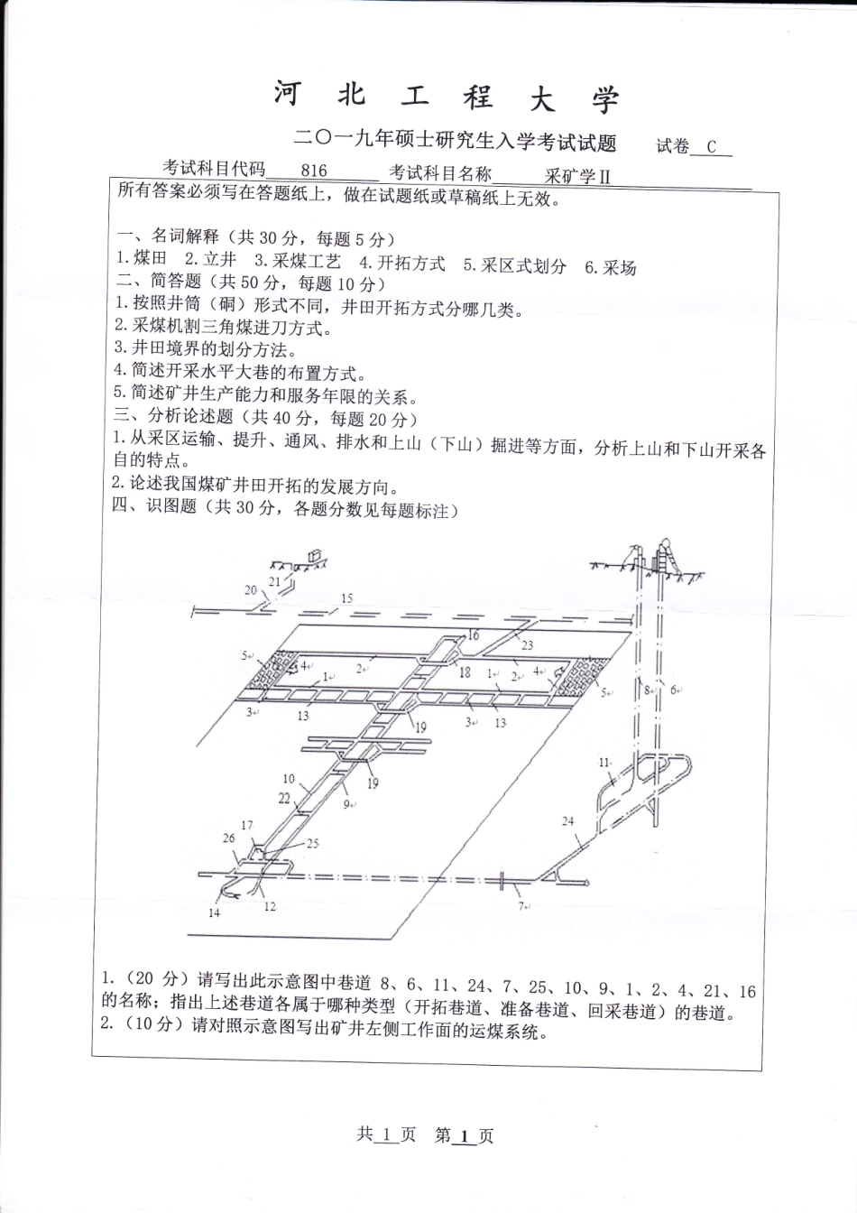 河北工程大学+2019年+采矿学Ⅱ.pdf_第1页
