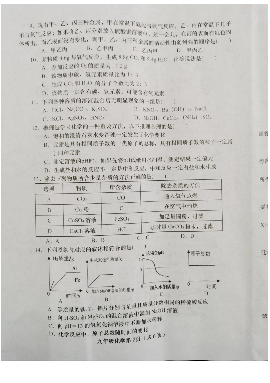 河南省社旗县2020-2021学年下学期九年级第一次模拟考试化学试卷.pdf_第2页