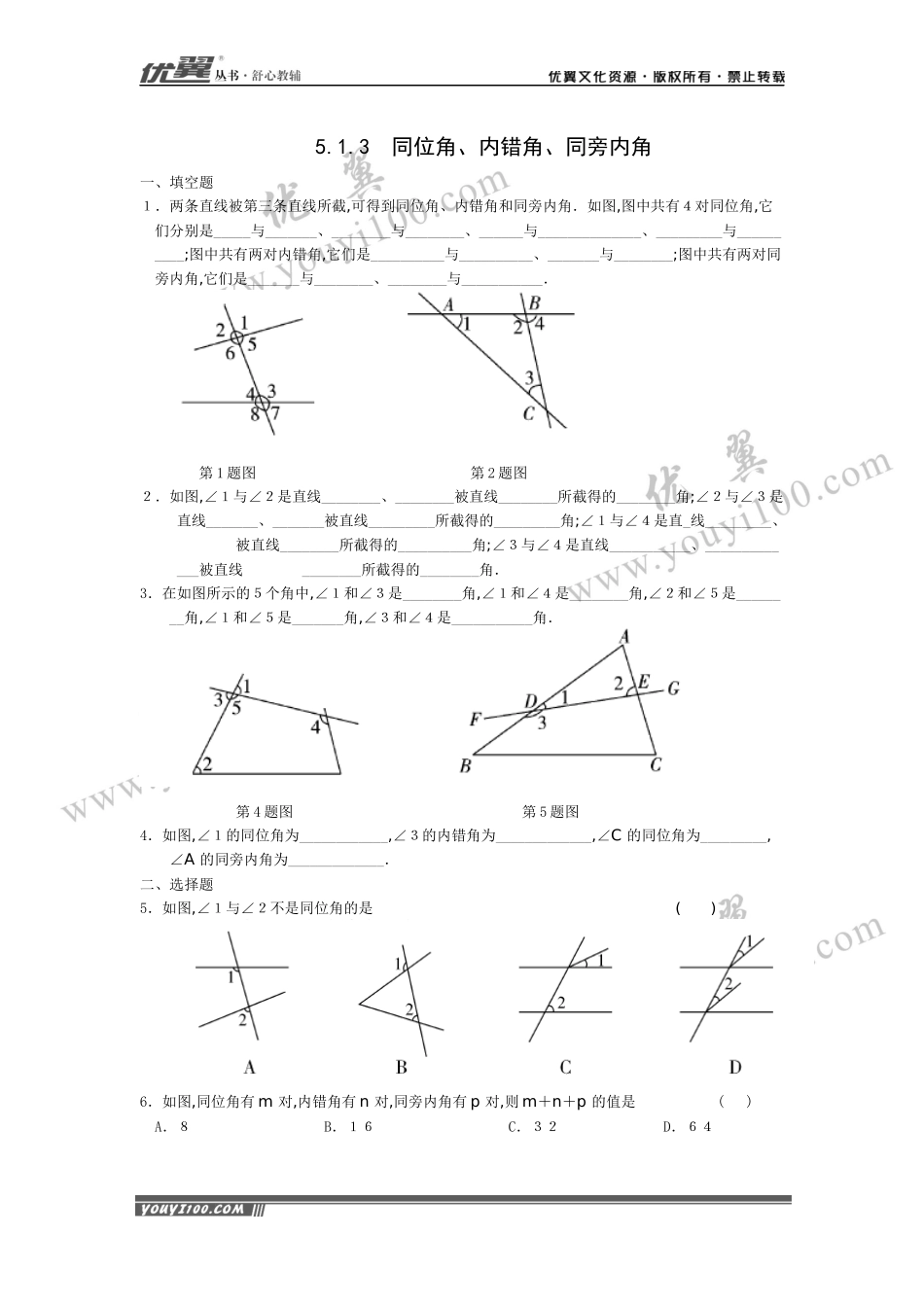 5.1.3 同位角、内错角、同旁内角2.docx_第1页