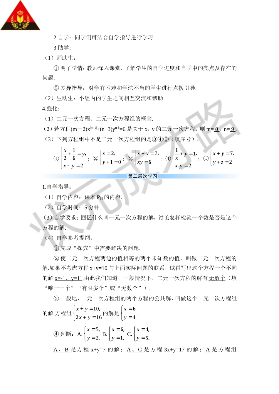 8.1 二元一次方程组（导学案）.doc_第2页