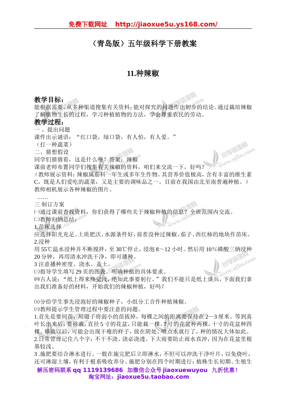 青岛小学科学五下《11.种辣椒》word教案 (2).doc_第1页