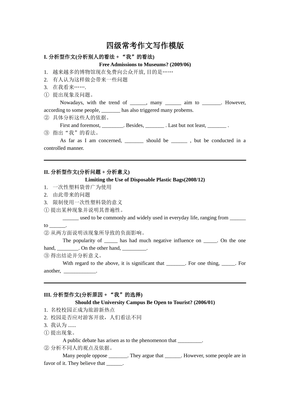 四级常考作文写作模版.doc_第1页