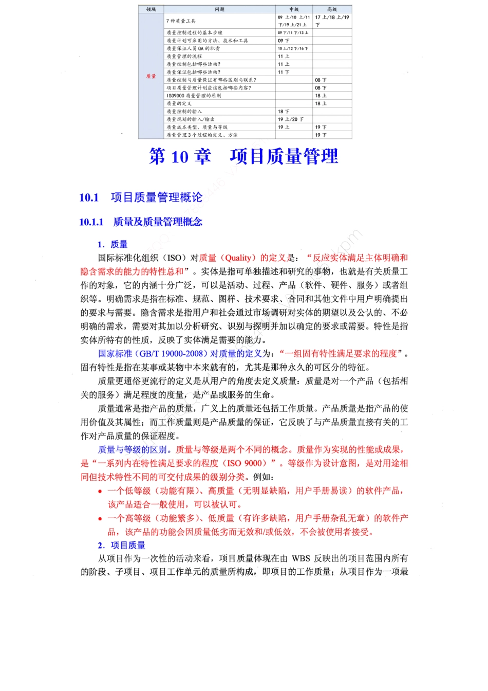 14-1【第10章】项目质量管理官方教材划重点【柯基资源网www.fjha.net】.pdf_第1页