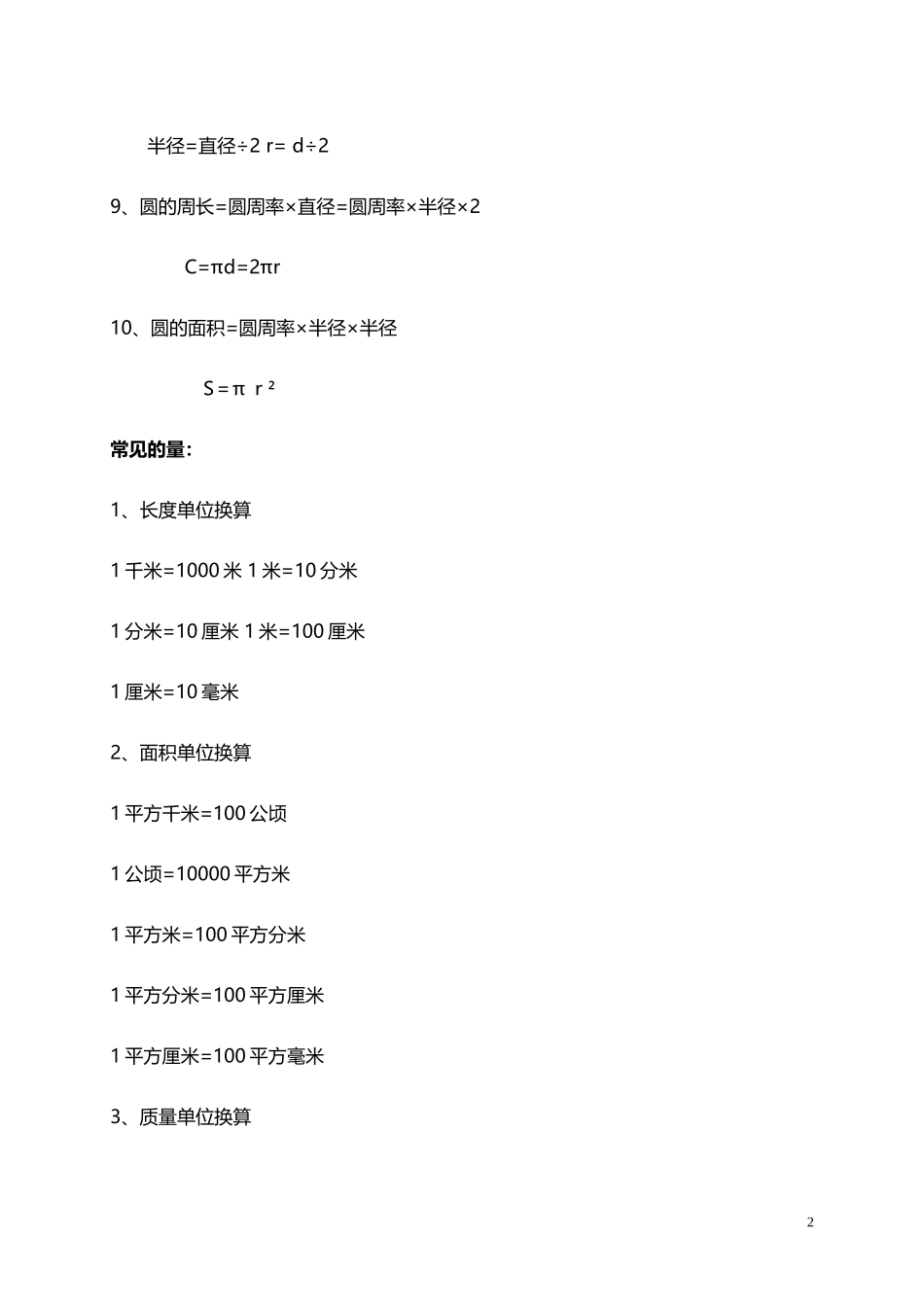 北师大小学数学6上 知识点计算公式量的换算（2页）.docx_第2页