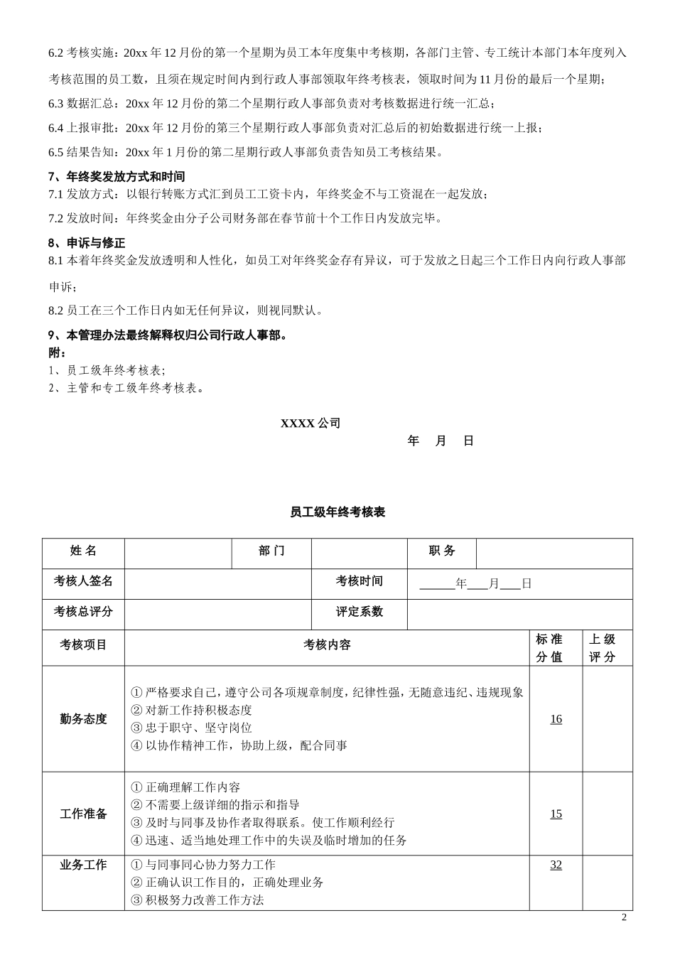 04 最新员工年终奖考核管理办法（内含年终考核表）.doc_第2页