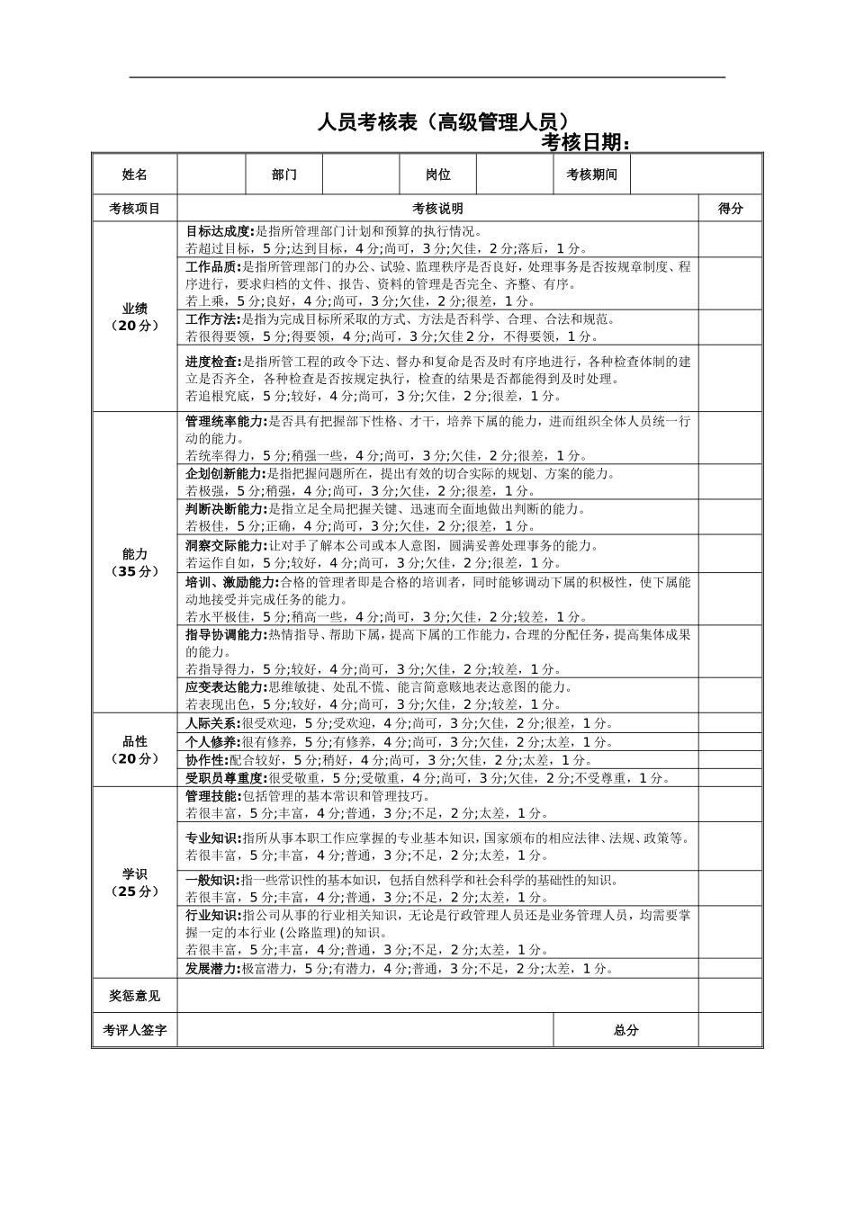 06 年终考核表（普通与高层管理人员）.doc_第2页