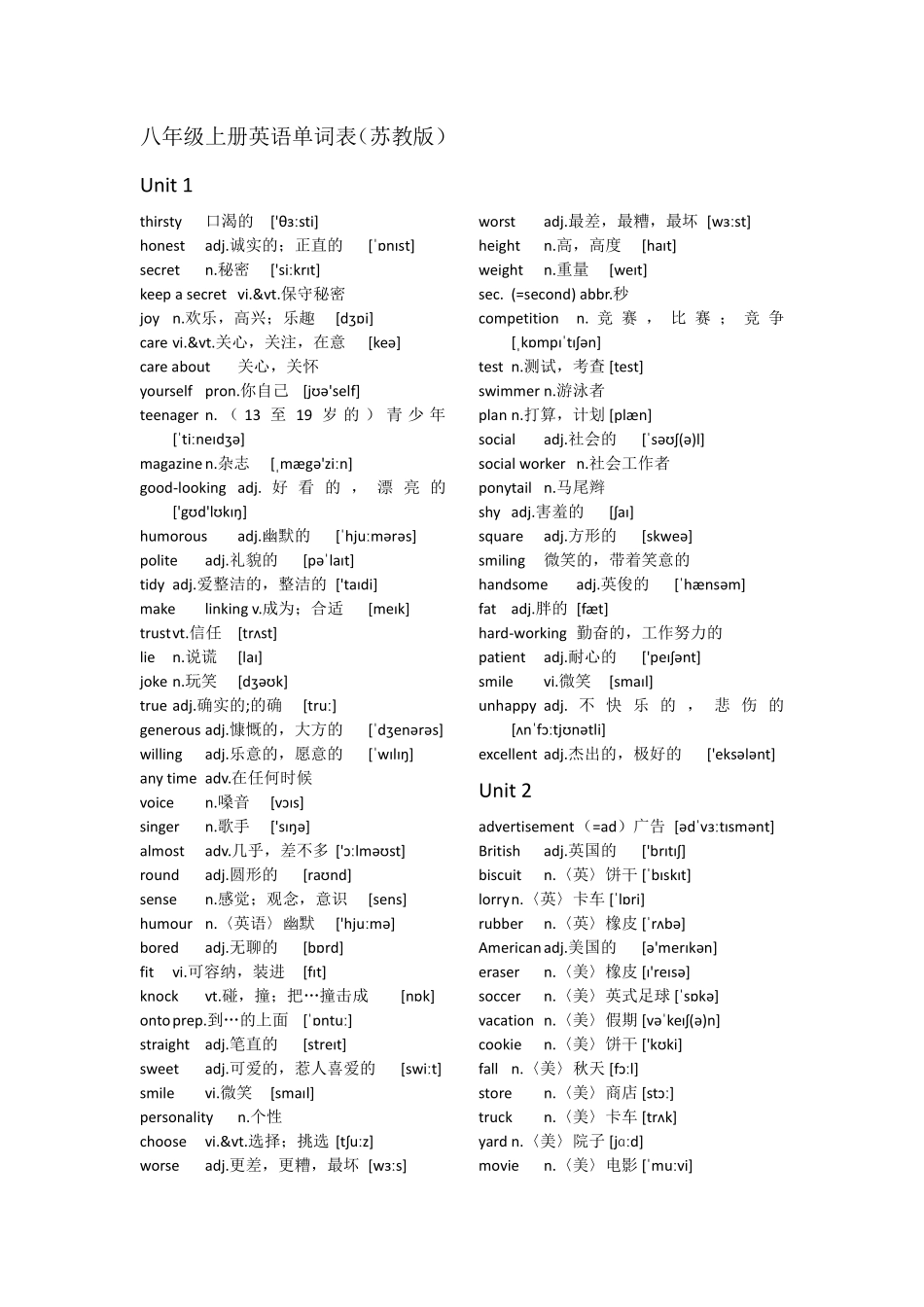 八年级上册英语单词表(苏教版).pdf_第1页