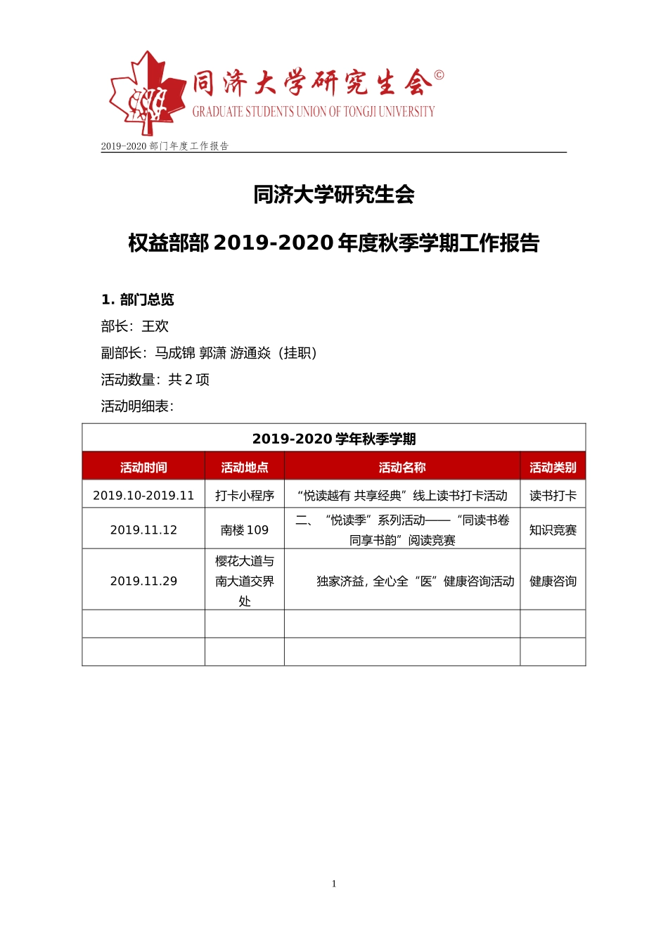 【权益部】同济大学研究生会2019-2020年度秋季学期工作报告.doc_第1页