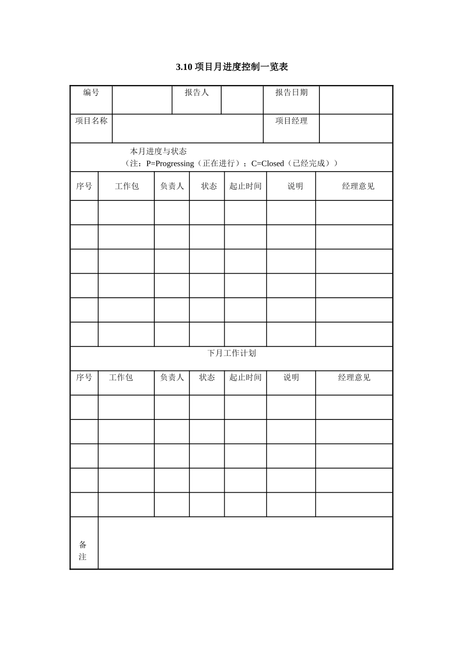 3.10 项目月进度控制一览表.doc_第1页