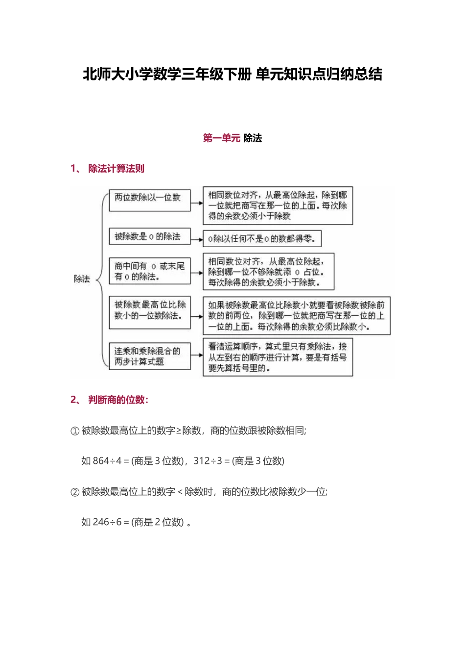 北师大小学数学3下 单元知识点归纳总结（13页）.docx_第1页