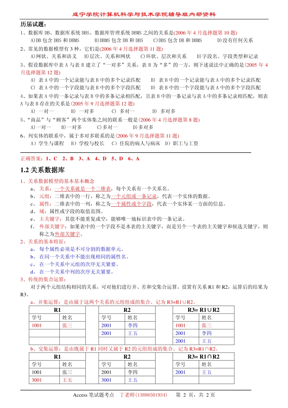 计算机二级ACCESS知识重点及练习.pdf_第2页