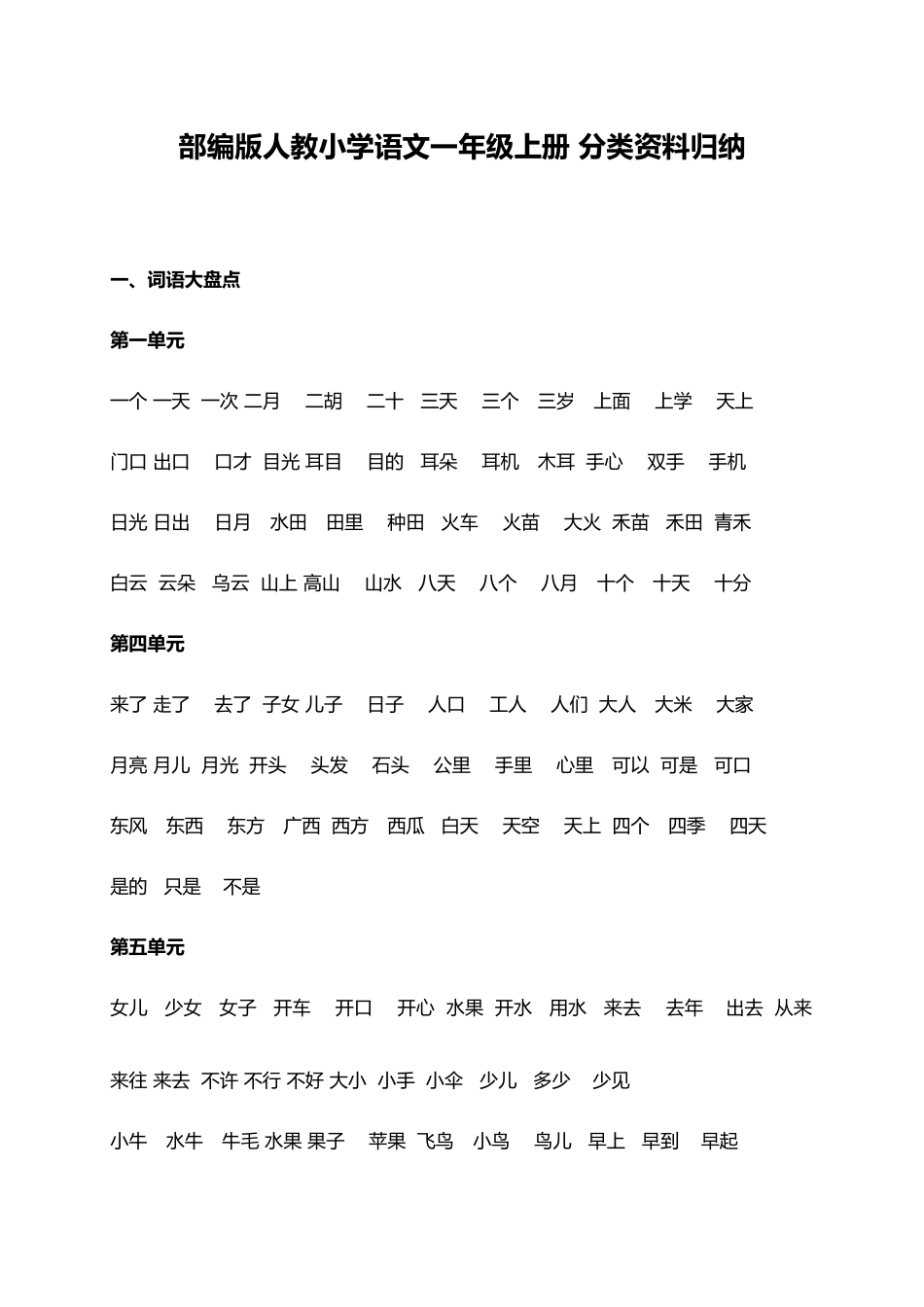 人教小学语文1上 分类资料归纳（8页）.docx_第1页
