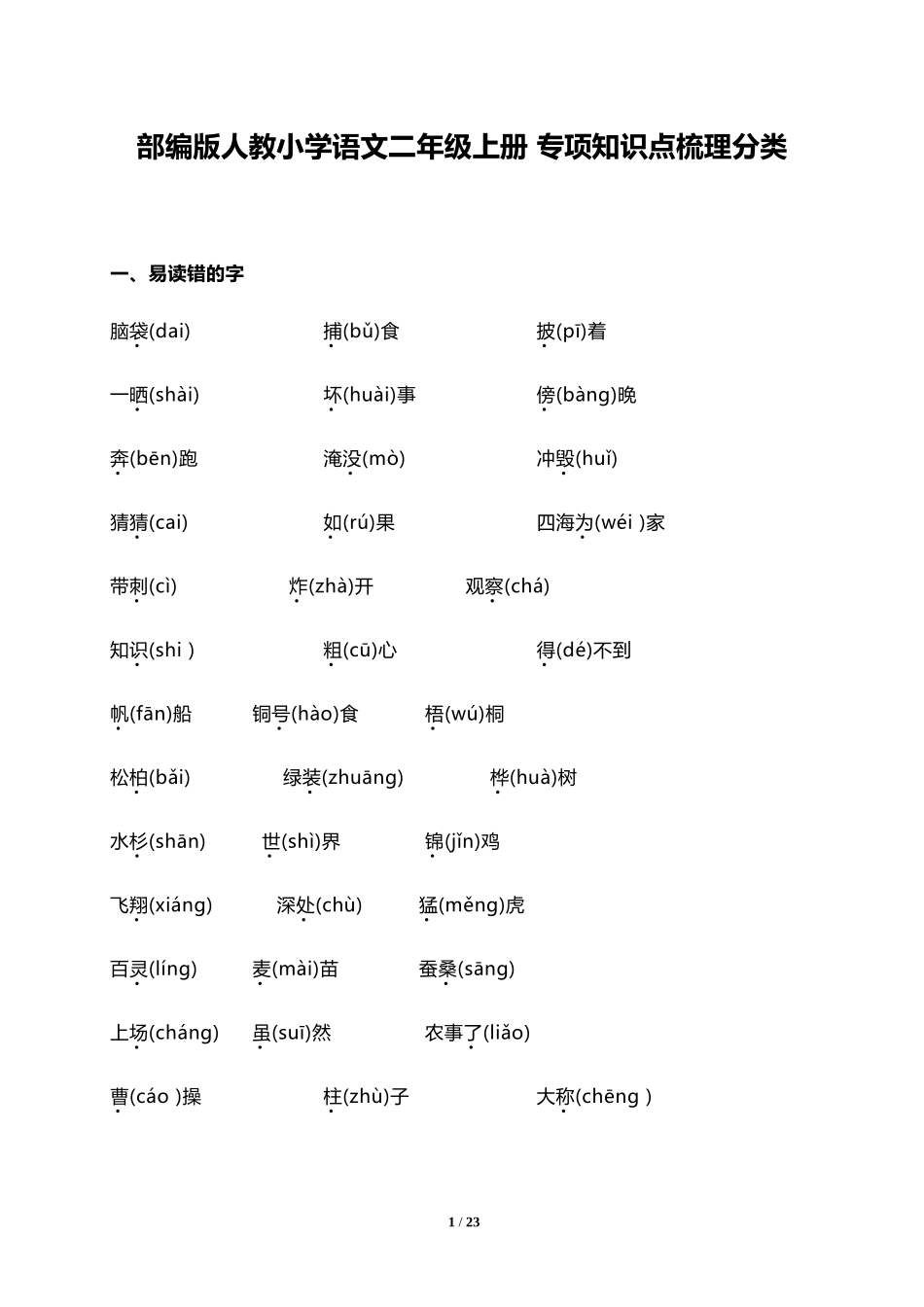 人教小学语文2上 专项知识点梳理分类（19页）.doc_第1页