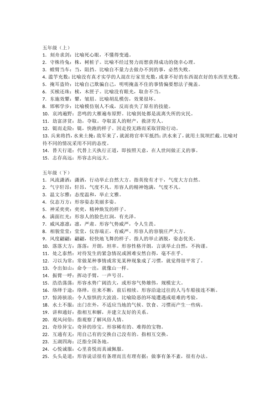 五年级语文课本中必须掌握的成语及解释(1).doc_第1页