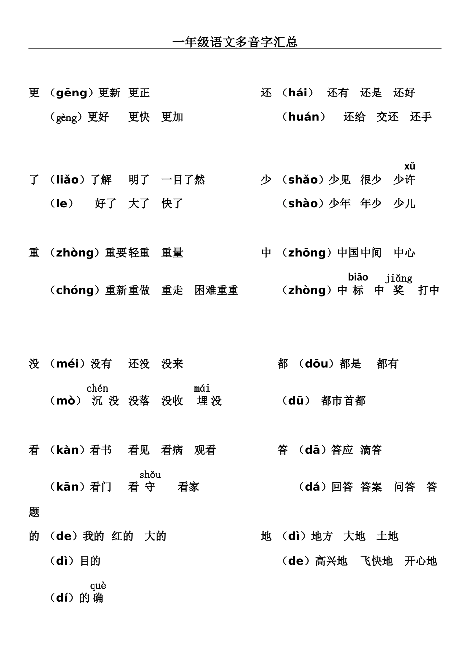一年级语文多音字汇总.docx_第2页