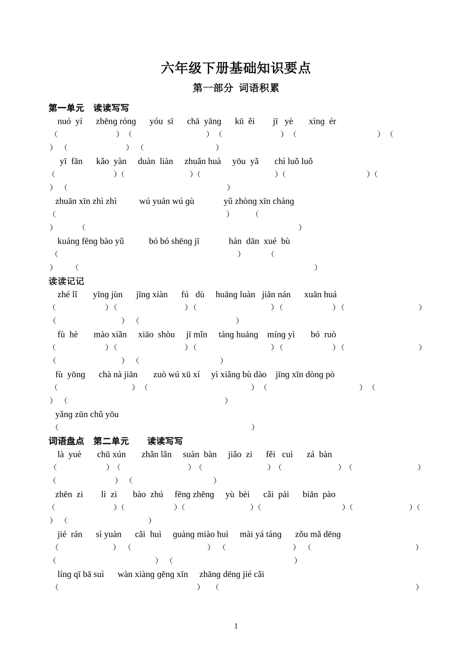 六年级下册语文期末基础知识要点.doc_第1页