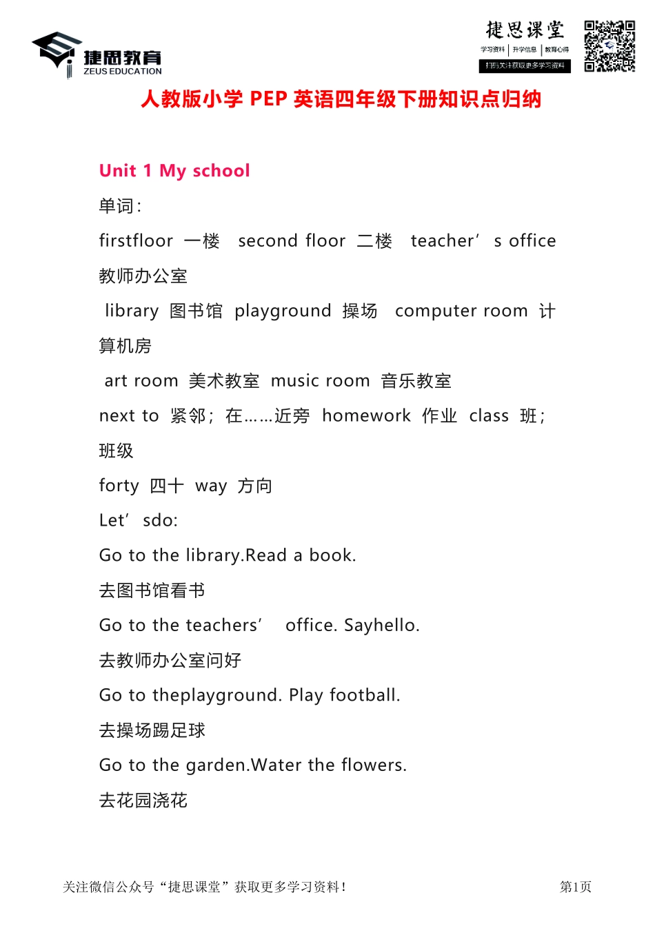 四年级下册英语人教PEP知识要点汇总.pdf_第1页