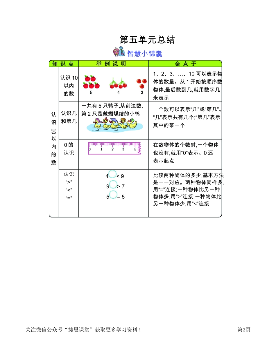 一年级上册数学苏教版知识要点.pdf_第3页