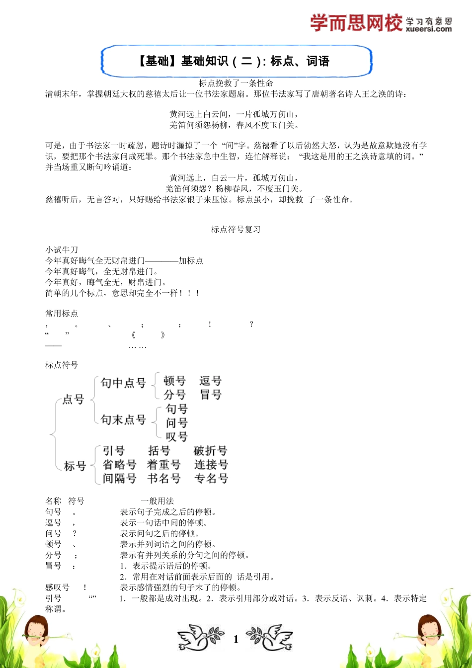 【基础】基础知识（二）：标点、词语 更多课程：qq2985064629.pdf_第1页