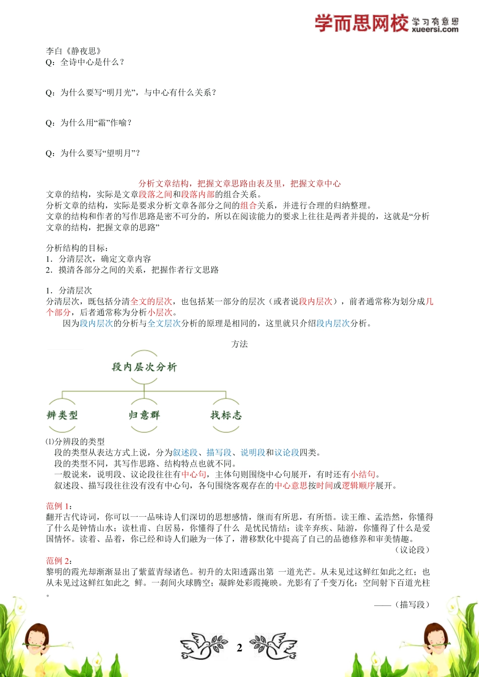 【阅读】阅读知识（一）：由表及里 把握文章中心(1).pdf_第2页