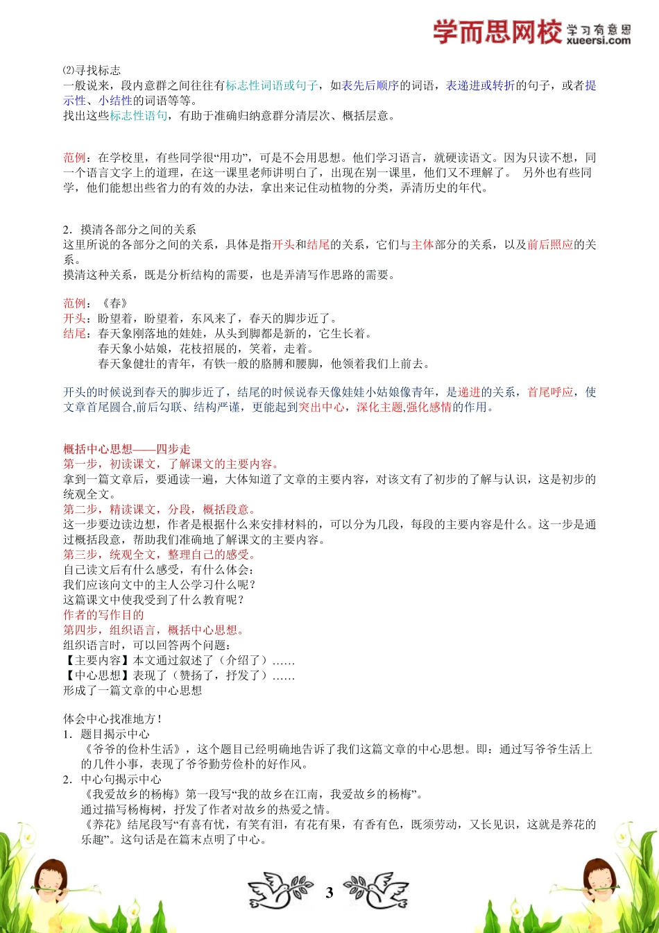 【阅读】阅读知识（一）：由表及里 把握文章中心(1).pdf_第3页